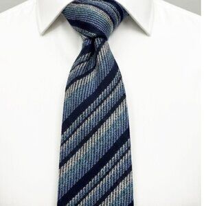 Simpsons Wool Tie Blue Striped Made In Britain Vintage Retro